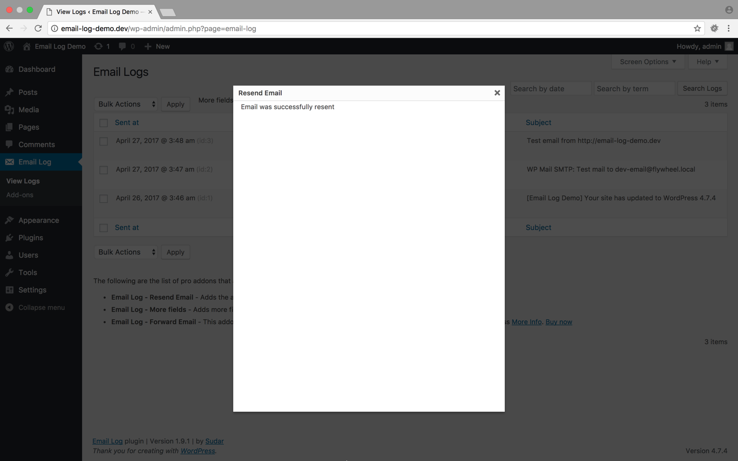 email-log-resend-email-successful