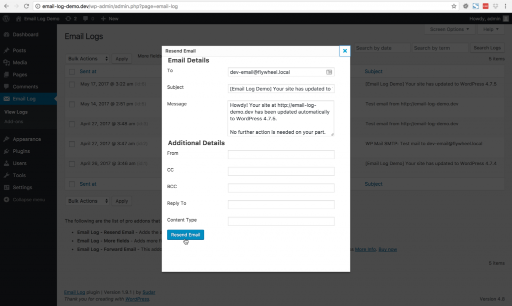 Resend Email Email Log